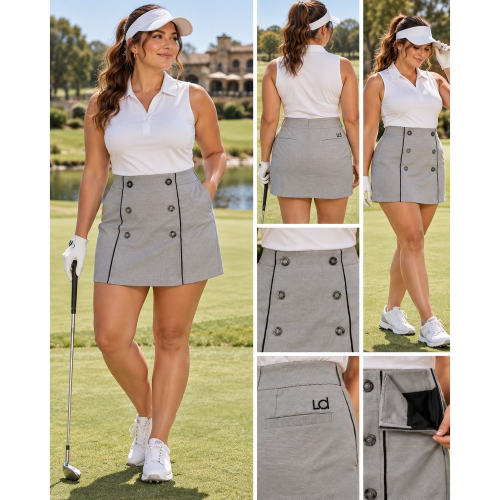Lizzie Driver Golf Skort Size 12 Black White Stripe Button Front Mini Skirt